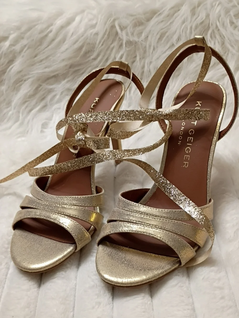 Kurt Geiger London Festive Metallic Gold High Heel Sandals SZ EU 36 W/flaw